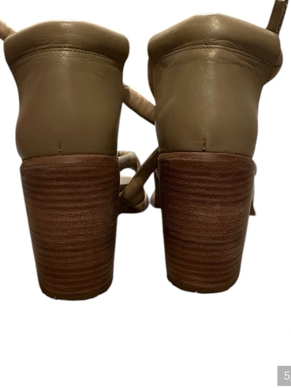 Wal & Pai Alespa Neutral Tan Leather Block-Heel Sandals with Wrap Straps